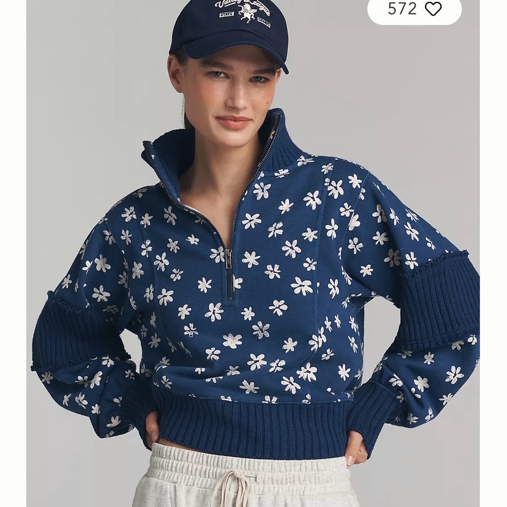 Navy Floral Half-Zip Sweater - daily practice. Anthropologie